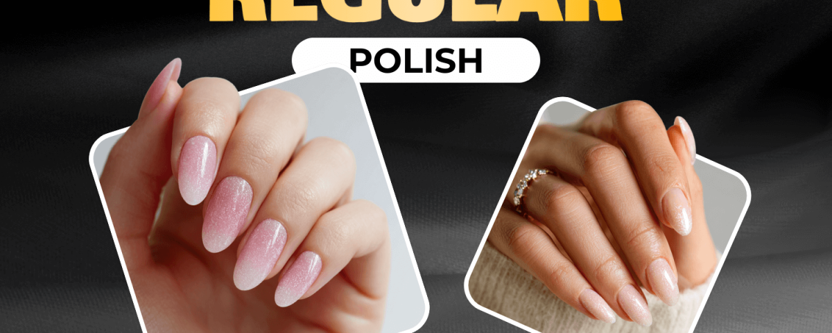 Comparison of gel polish and regular polish on nails.