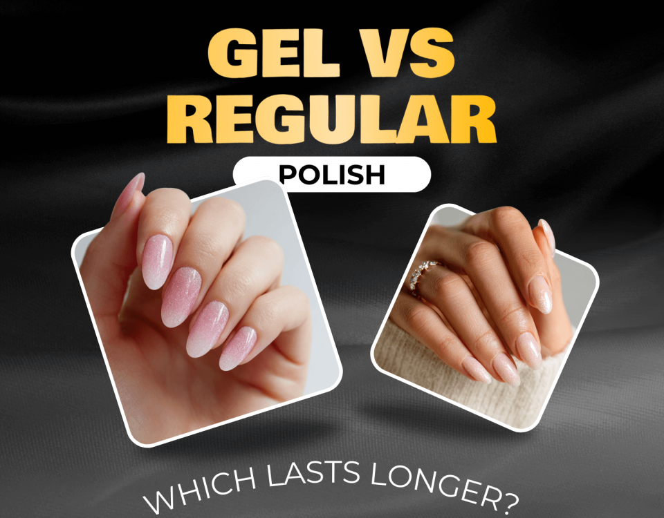 Comparison of gel polish and regular polish on nails.